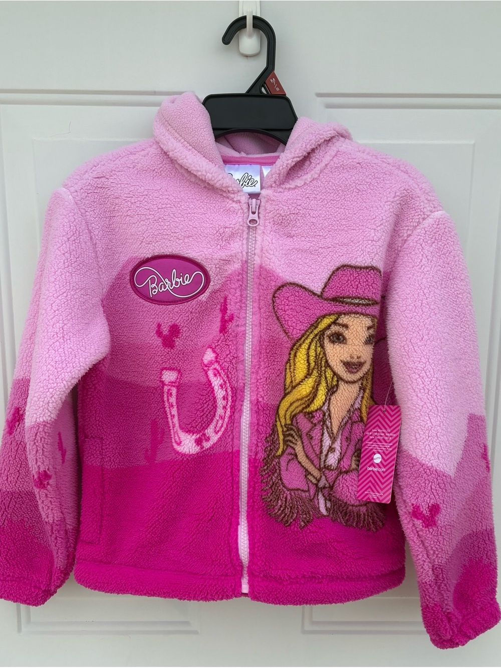 Rodeo Barbie Pink Sherpa Hooded Full Zipper Jacket with pockets, Size 7/8, NWT!